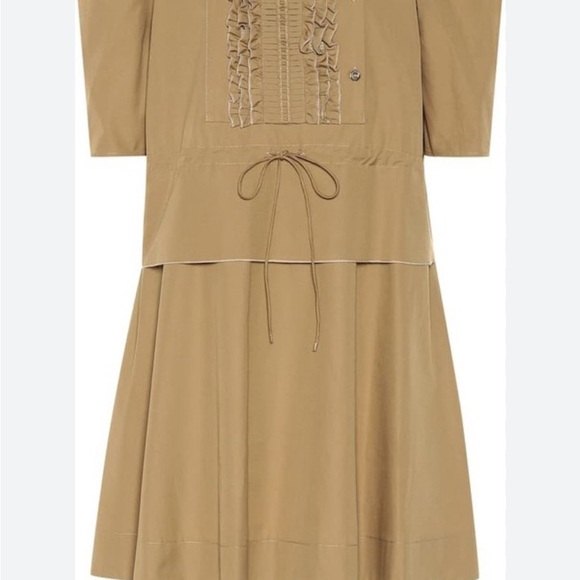 SEE BY CHLOÉ Khaki Puff-shoulder Cinched-waist Tie Ruffle Dress Size 8 - Picture 1 of 6